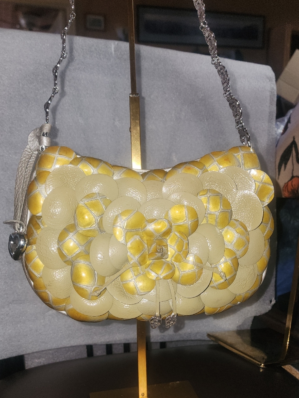 Brighton Golden Rosalie Floral Appliqué Shoulder Bag Euc